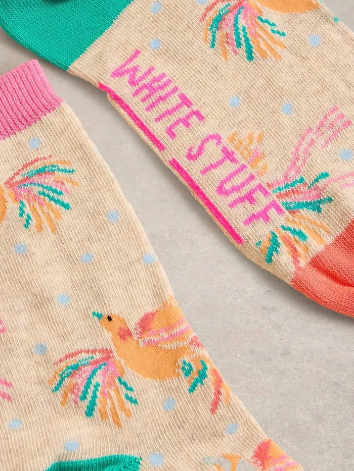 Canyon Bird Ankle Sock Natural Print Women White Stuff Socks