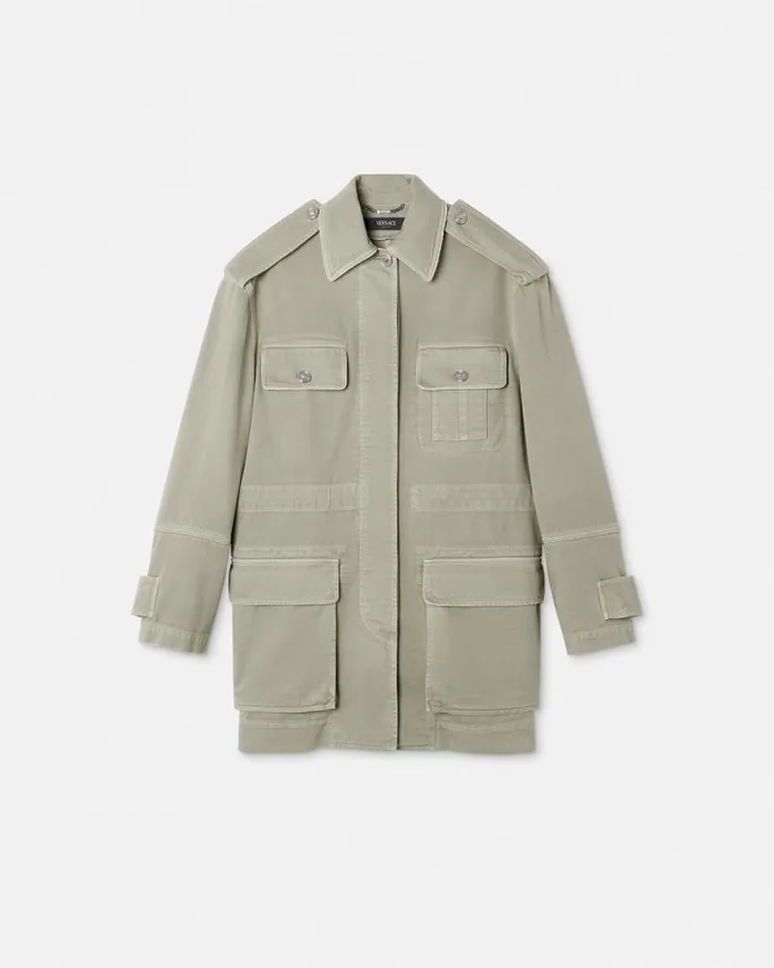Cargo Denim Jacket Green Women Versace Outerwear and Coats