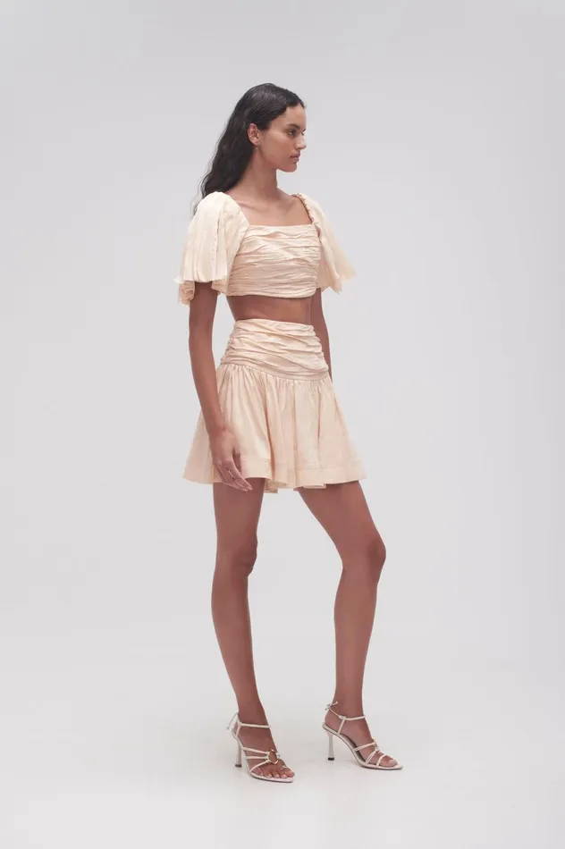 Cari Ruched Waist Mini Skirt Coconut Cream Women Aje Skirts Cari Ruched Waist Mini Skirt Coconut Cream Women Aje Skirts