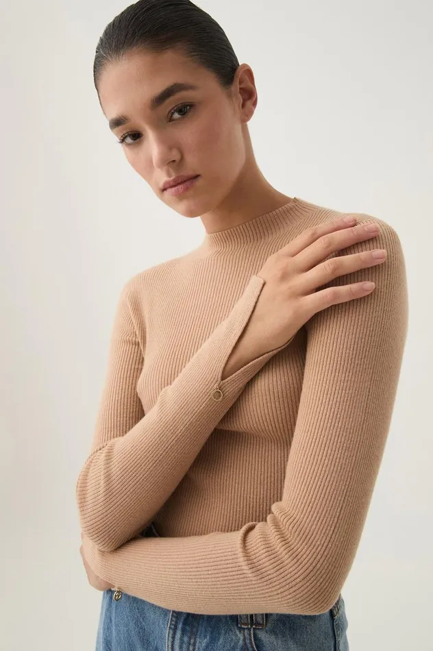 Carolina Rib Knit Top Ecru Beige Women Aje Knitwear and Jumpers