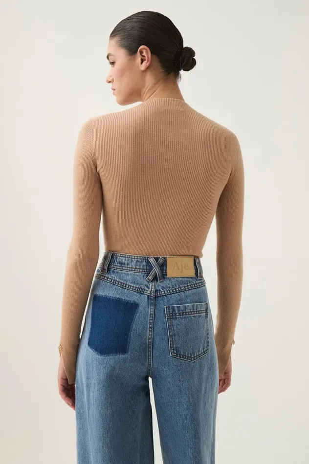 Carolina Rib Knit Top Ecru Beige Women Aje Knitwear and Jumpers Carolina Rib Knit Top Ecru Beige Women Aje Knitwear and Jumpers