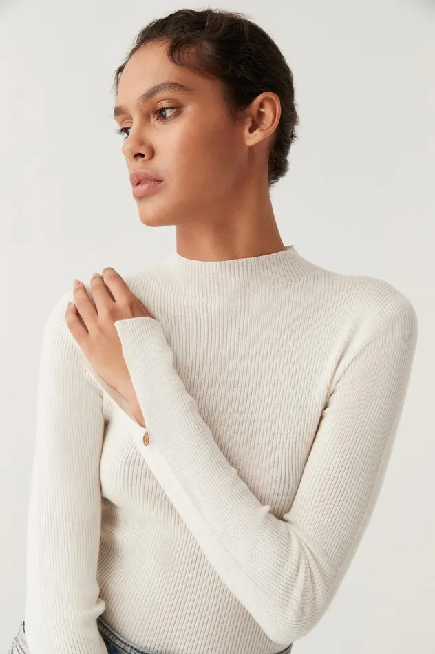 Carolina Rib Knit Top Ivory Women Aje Knitwear and Jumpers