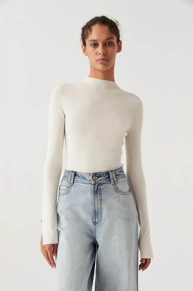 Carolina Rib Knit Top Ivory Women Aje Knitwear and Jumpers Carolina Rib Knit Top Ivory Women Aje Knitwear and Jumpers
