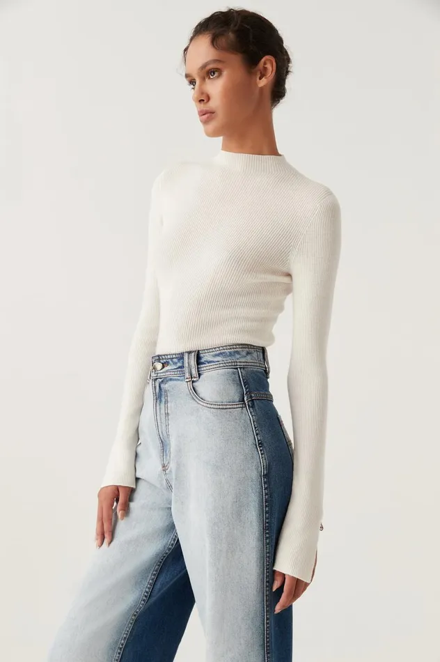 Carolina Rib Knit Top Ivory Women Aje Knitwear and Jumpers Carolina Rib Knit Top Ivory Women Aje Knitwear and Jumpers