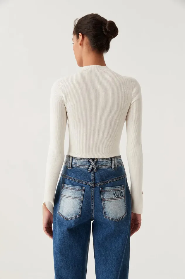 Carolina Rib Knit Top Ivory Women Aje Knitwear and Jumpers Carolina Rib Knit Top Ivory Women Aje Knitwear and Jumpers