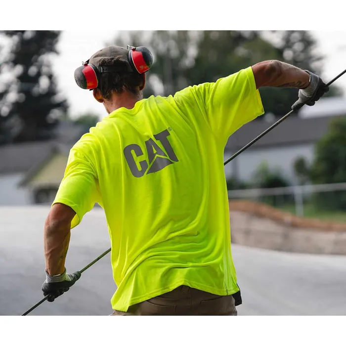 Cat Footwear Tops and Outerwear Men HiVis Trademark Pocket Tee