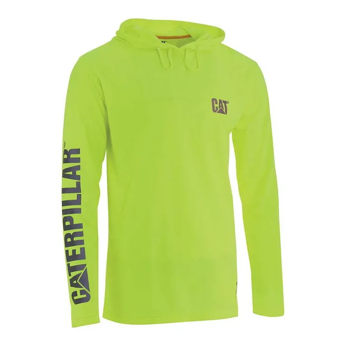 Cat Footwear Tops and Outerwear Men HiVis UPF Hooded Long Sleeve Tee