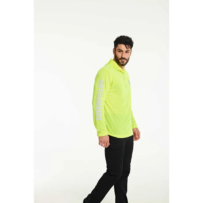 Cat Footwear Tops and Outerwear Men HiVis UPF Hooded Long Sleeve Tee