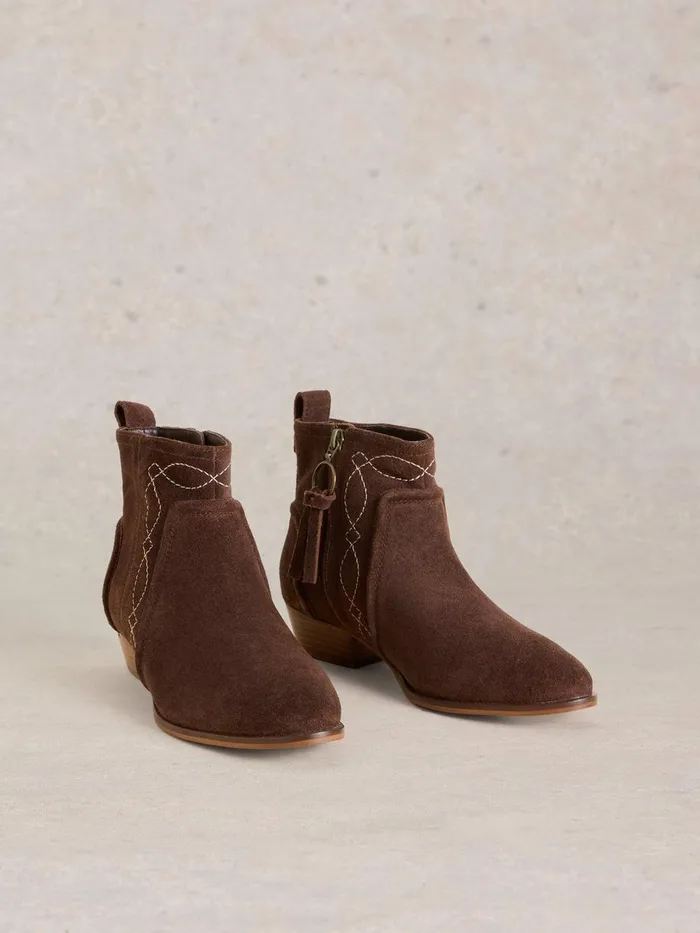 Cedar Embroidered Ankle Boot Dark Brown Women White Stuff Boots