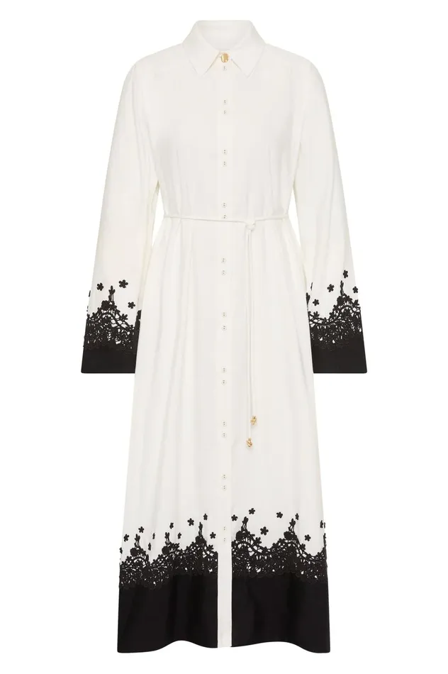 Charmer Lace Trim Midi Dress Ivoryblack Women Aje Dresses Charmer Lace Trim Midi Dress Ivoryblack Women Aje Dresses
