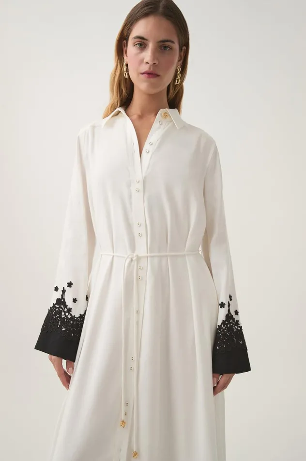 Charmer Lace Trim Midi Dress Ivoryblack Women Aje Dresses Charmer Lace Trim Midi Dress Ivoryblack Women Aje Dresses