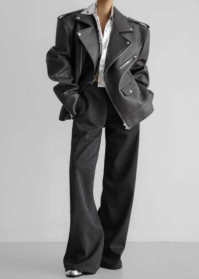 Chicago Oversized Biker Jacket 8211 Charcoal Women The Frankie Shop Clothing