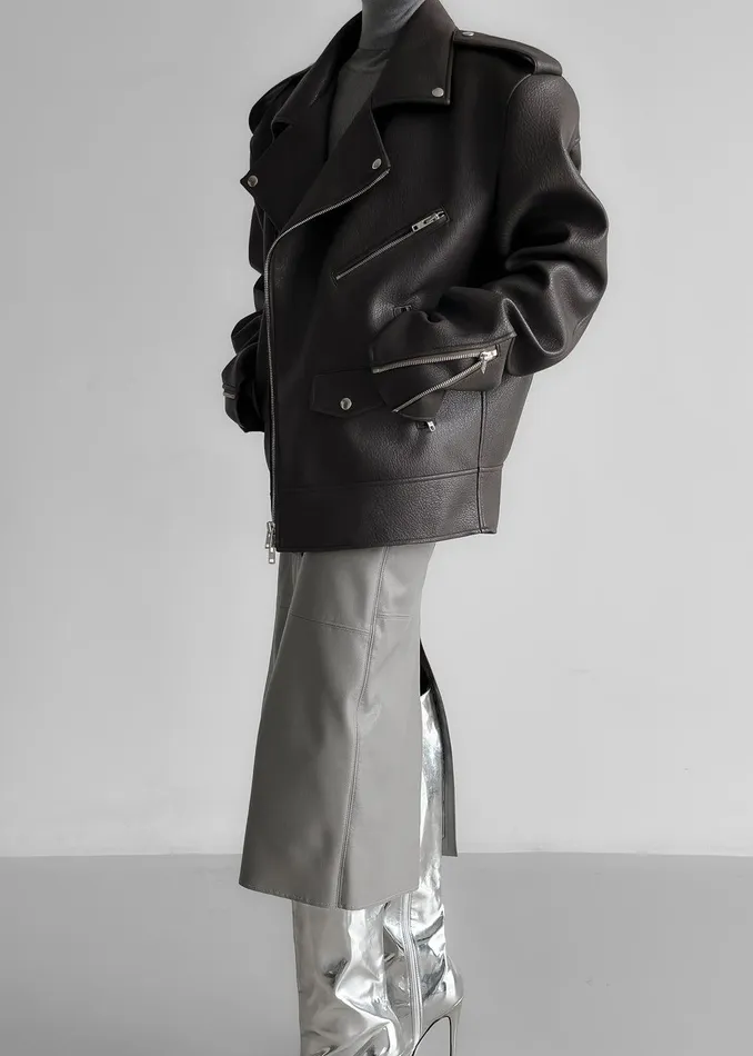 Chicago Oversized Biker Jacket 8211 Charcoal Women The Frankie Shop Clothing