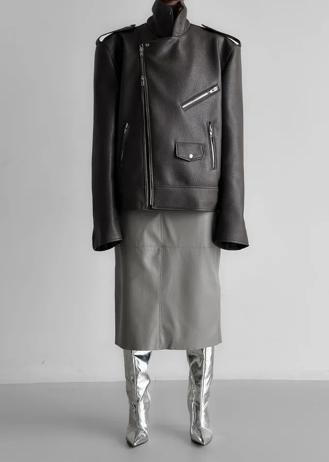 Chicago Oversized Biker Jacket 8211 Charcoal Women The Frankie Shop Clothing