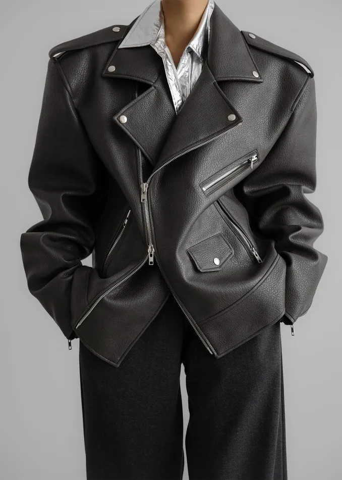 Chicago Oversized Biker Jacket 8211 Charcoal Women The Frankie Shop Clothing