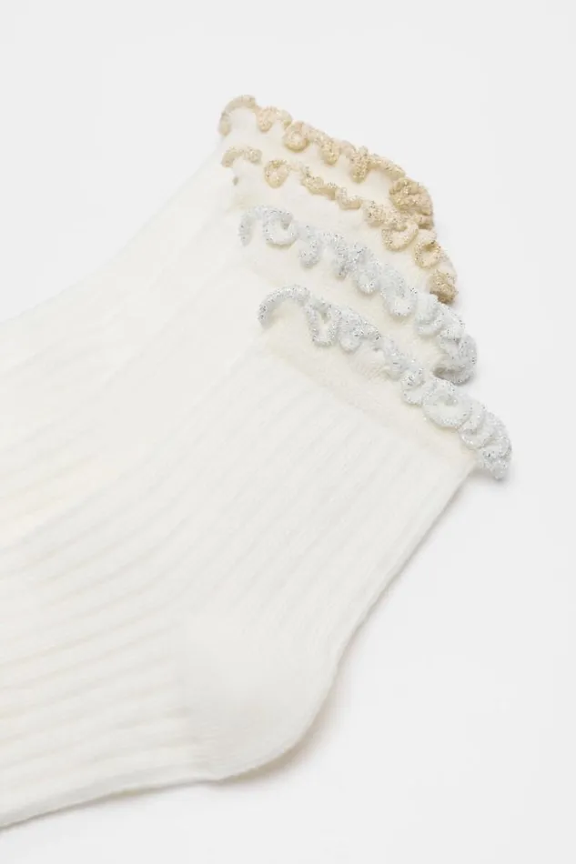 Child Metallic Frill Sock 2 Pack Silver Gold Seed Heritage Socks