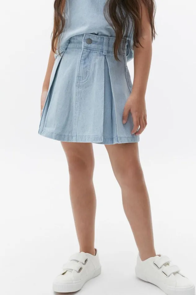 Child Pleat Denim Skirt Ice Blue Wash Seed Heritage Skirts