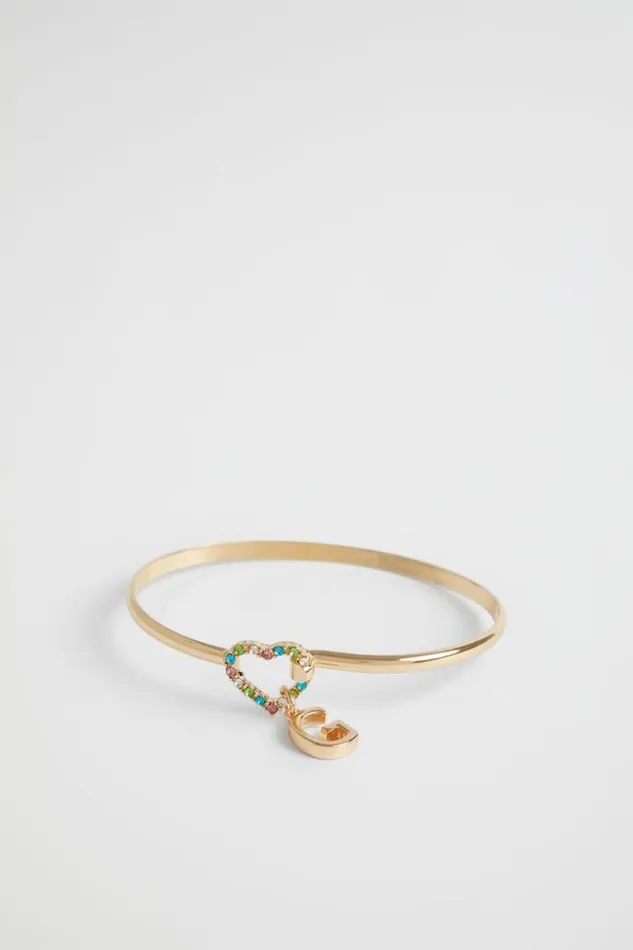 Child Rainbow Heart Initial Bangle G Seed Heritage Jewellery