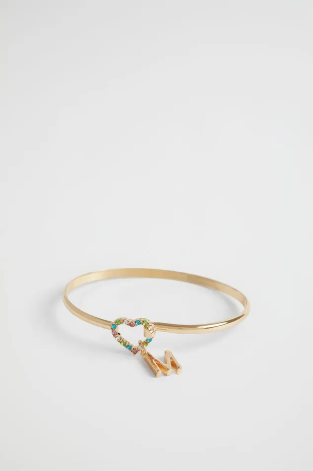 Child Rainbow Heart Initial Bangle M Seed Heritage Jewellery