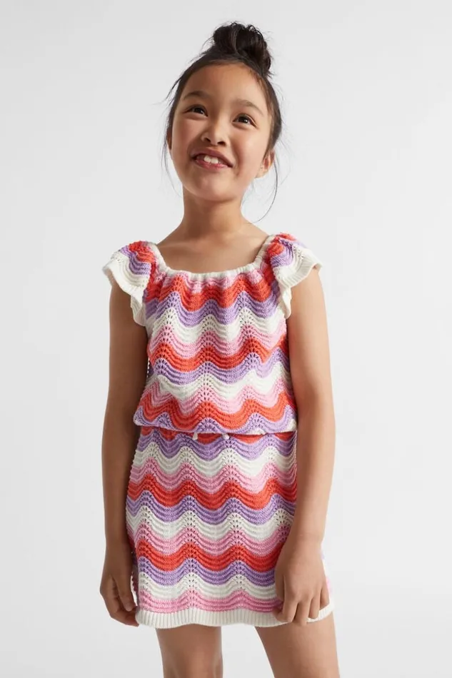 Child Wavy Crochet Top Multi Seed Heritage Knitwear and Sweaters