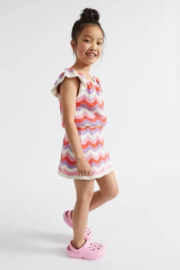 Child Wavy Crochet Top Multi Seed Heritage Knitwear and Sweaters