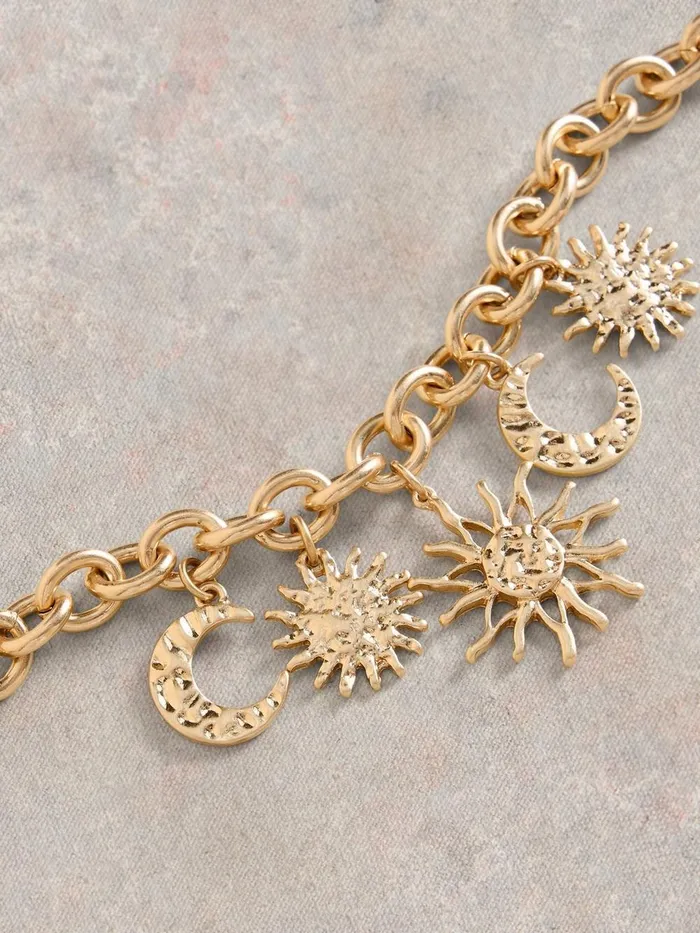 Chunky Star Chain Necklace Gold Tone Metallic Women White Stuff Jewellery