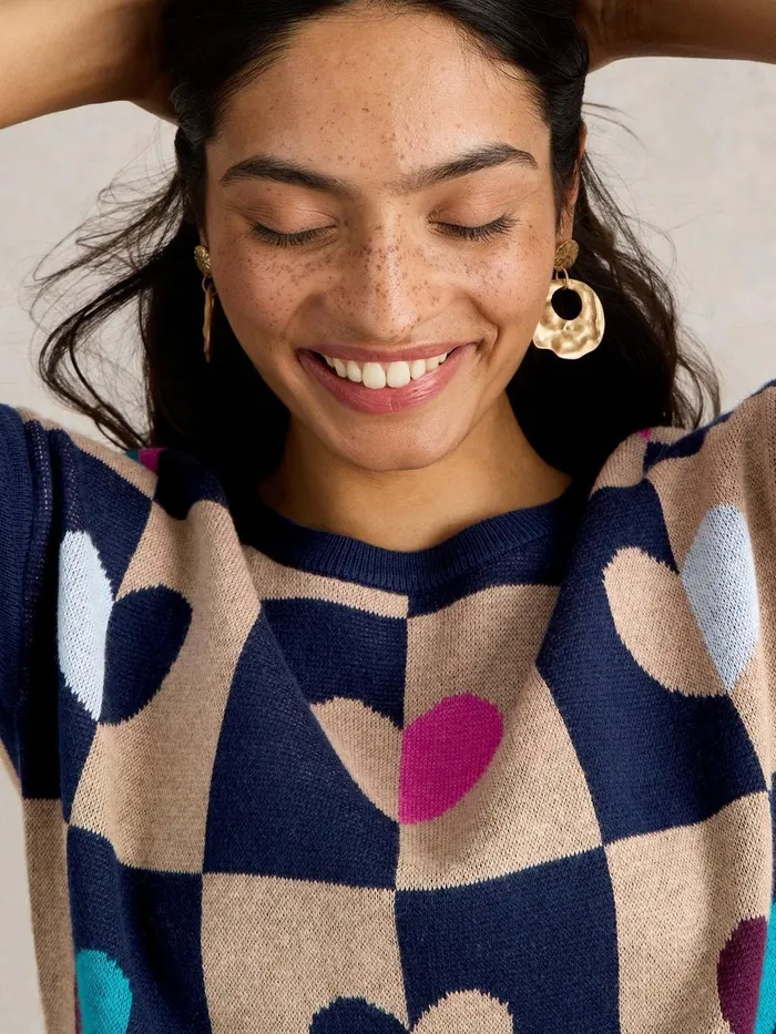 CITY CHECK HEART JUMPER Natural Multi Women White Stuff Knitwear
