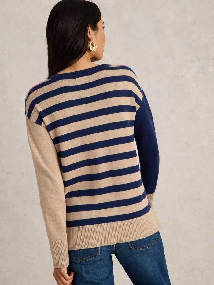 CITY CHECK HEART JUMPER Natural Multi Women White Stuff Knitwear CITY CHECK HEART JUMPER Natural Multi Women White Stuff Knitwear