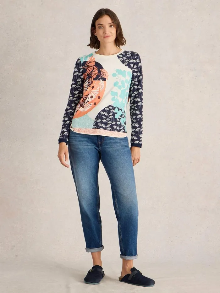 CLARA CREW NECK TSHIRT Blue Print Women White Stuff Tops and Tees