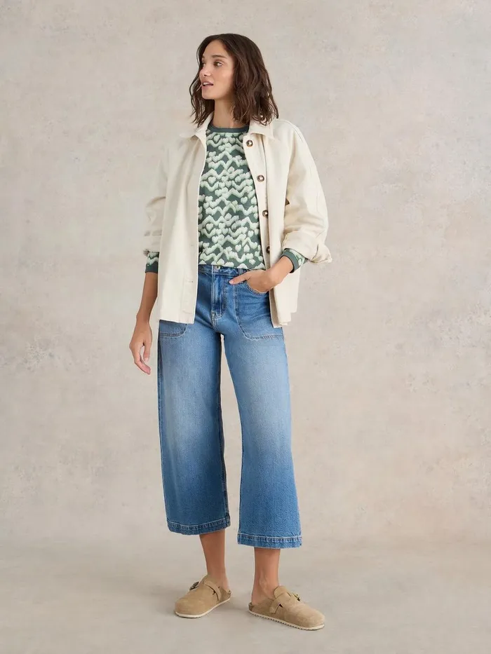 CLARA LONG SLEEVE TEE Teal Print Women White Stuff Tops and Tees