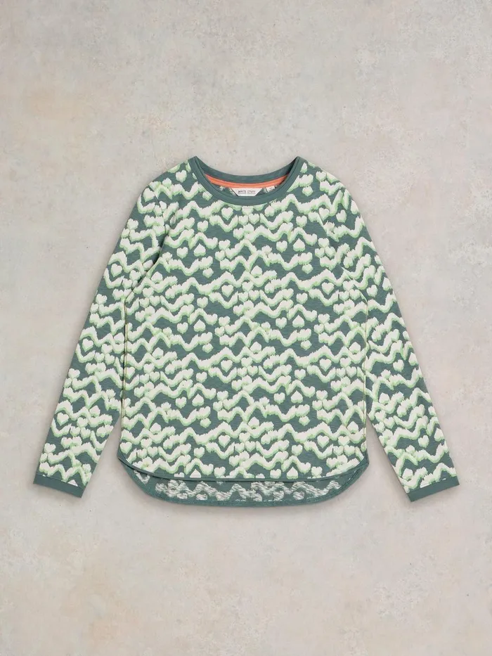 CLARA LONG SLEEVE TEE Teal Print Women White Stuff Tops and Tees CLARA LONG SLEEVE TEE Teal Print Women White Stuff Tops and Tees