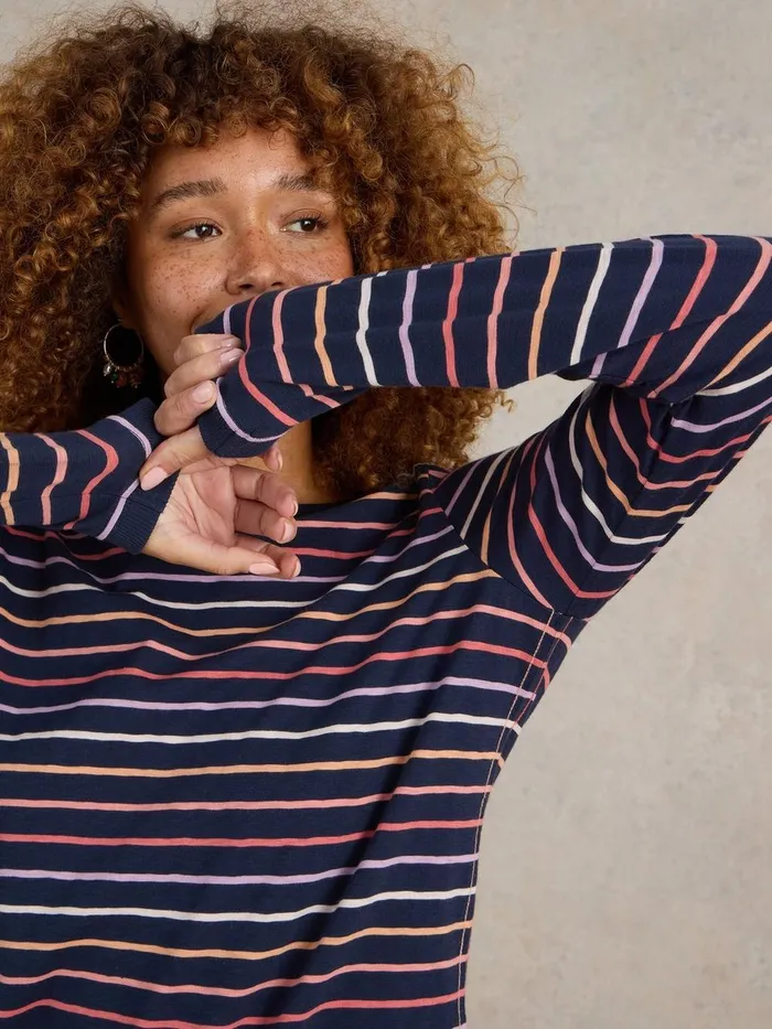 CLARA STRIPE LS TEE Navy Multi Women White Stuff Tops and Tees CLARA STRIPE LS TEE Navy Multi Women White Stuff Tops and Tees