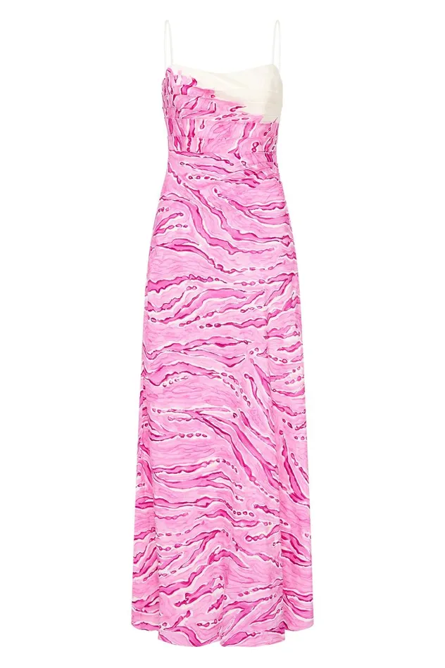 Clarice Draped Maxi Dress Dappled Flame Women Aje Dresses Clarice Draped Maxi Dress Dappled Flame Women Aje Dresses