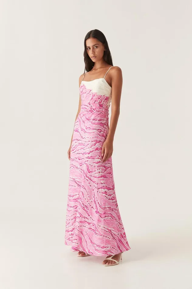 Clarice Draped Maxi Dress Dappled Flame Women Aje Dresses Clarice Draped Maxi Dress Dappled Flame Women Aje Dresses