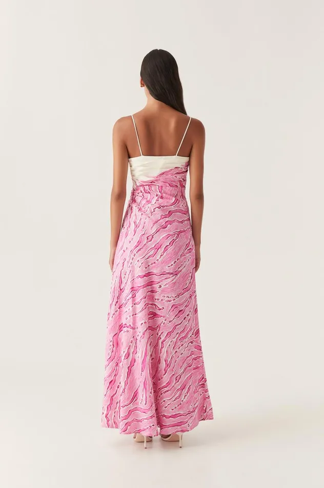 Clarice Draped Maxi Dress Dappled Flame Women Aje Dresses Clarice Draped Maxi Dress Dappled Flame Women Aje Dresses