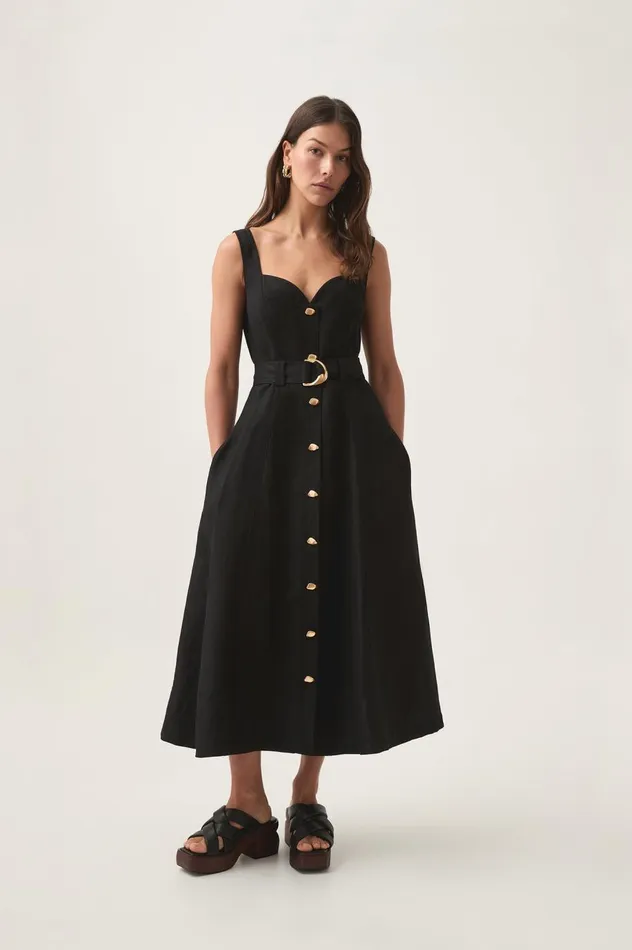 Clay Belted Midi Dress Black Women Aje Dresses