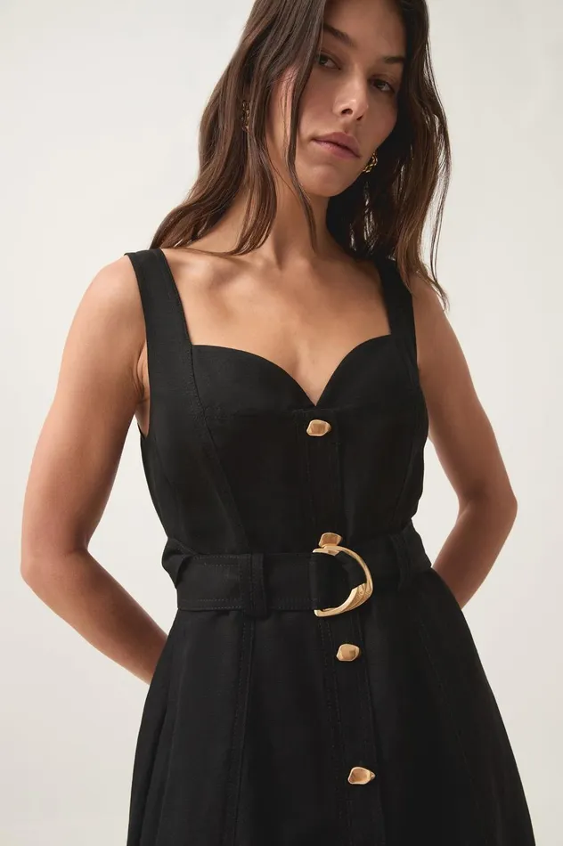 Clay Belted Midi Dress Black Women Aje Dresses Clay Belted Midi Dress Black Women Aje Dresses