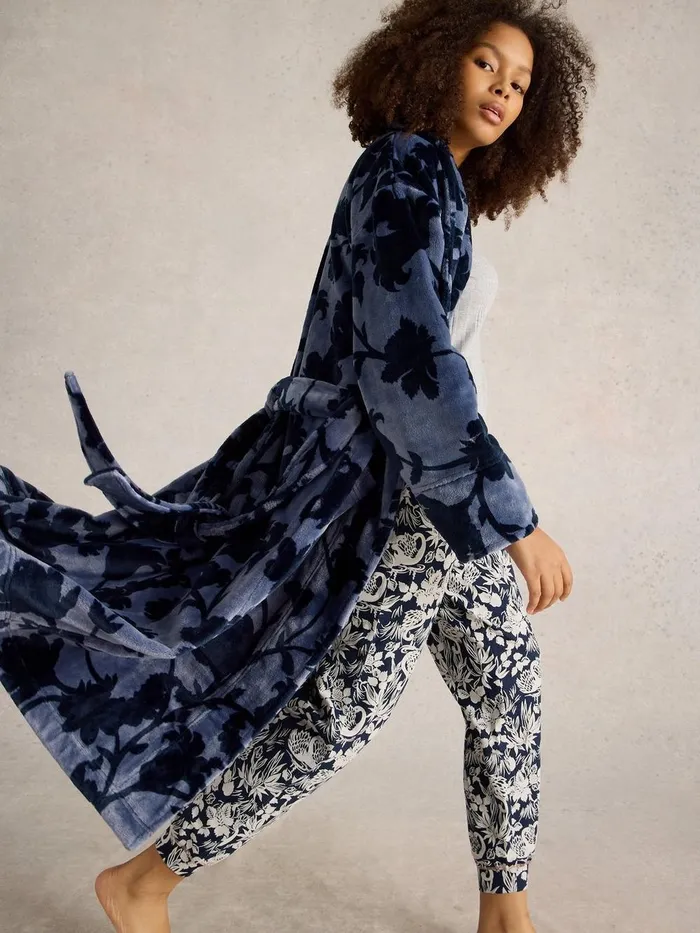 Clover Cosy Dressing Gown Blue Print Women White Stuff Nightwear
