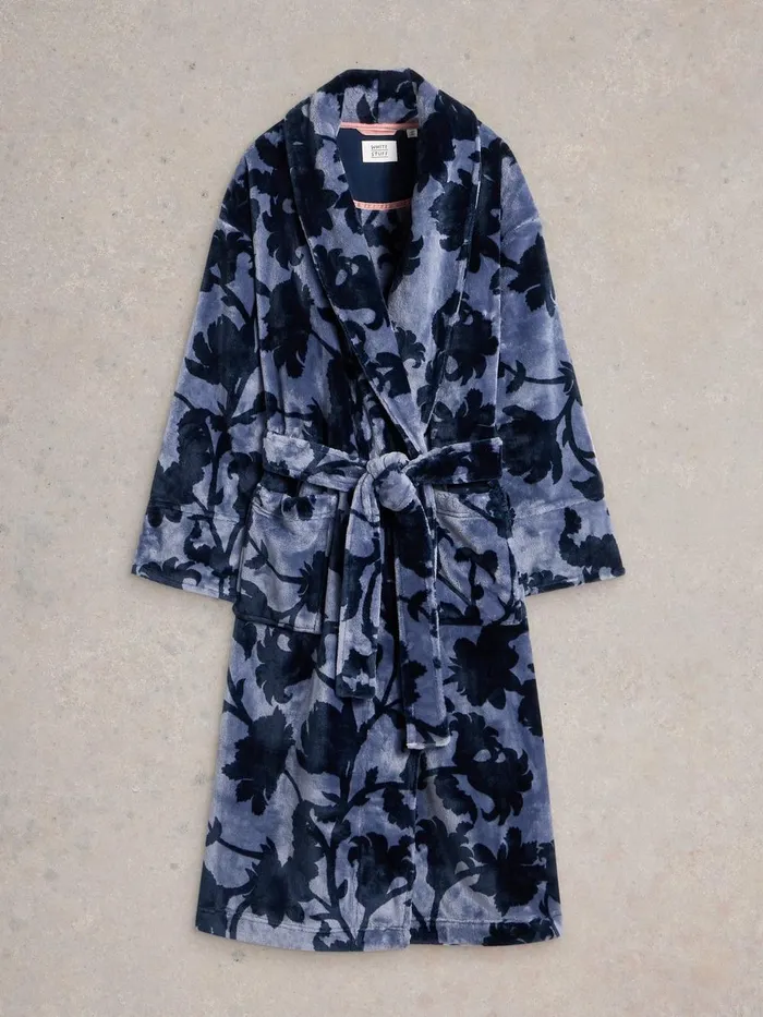 Clover Cosy Dressing Gown Blue Print Women White Stuff Nightwear Clover Cosy Dressing Gown Blue Print Women White Stuff Nightwear