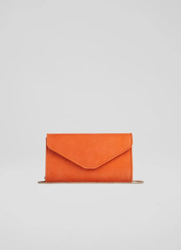 Clutch Bags Women LKBennett Dominica Orange Suede Clutch Bag