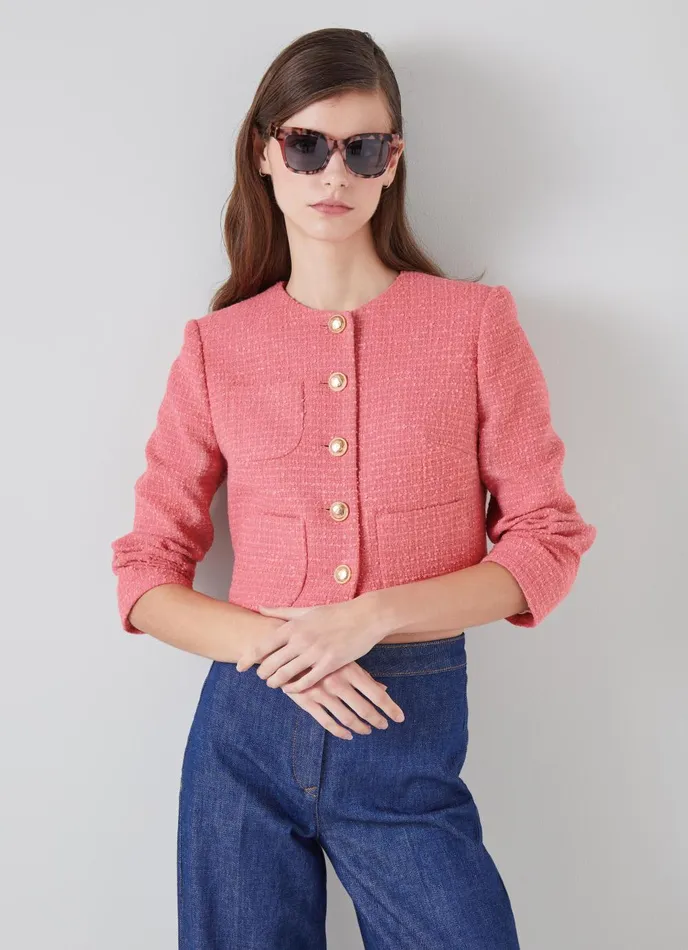 Coats and Jackets Women LKBennett Allie Pink Recycled Cotton Italian Tweed Jacket Blush