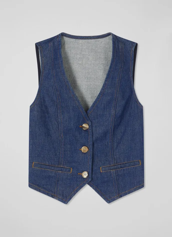 Coats and Jackets Women LKBennett Ami Organic Cotton Denim Waistcoat Indigo Coats and Jackets Women LKBennett Ami Organic Cotton Denim Waistcoat Indigo