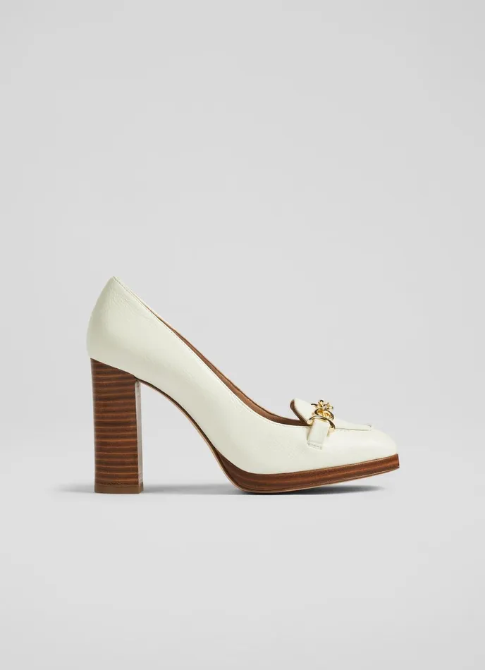 Court Shoes Women LKBennett Attley Cream Grainy Leather Platform Loafers Ecru
