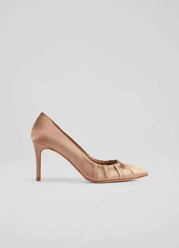 Court Shoes Women LKBennett Florena Mocha Satin Pleated Courts Mocha
