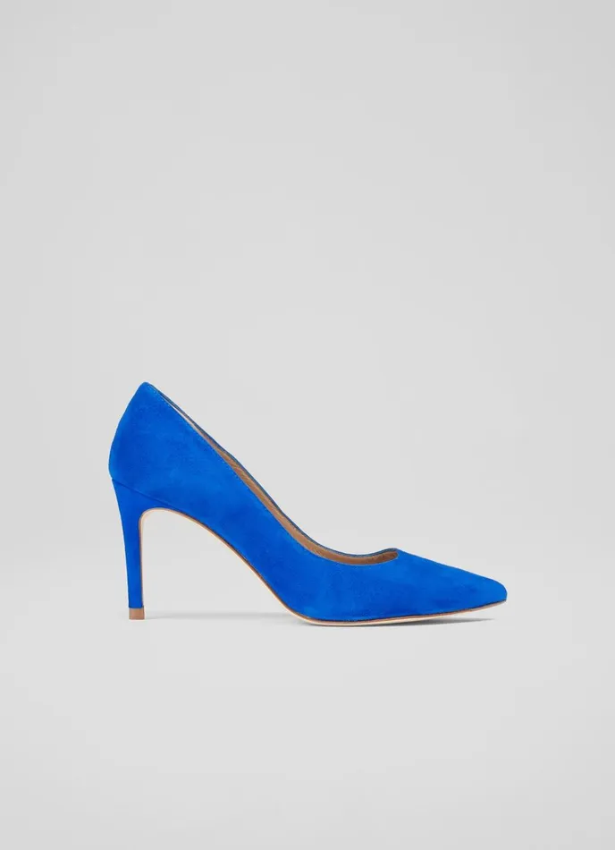 Court Shoes Women LKBennett Floret Blue Suede Pointed Toe Courts Blue