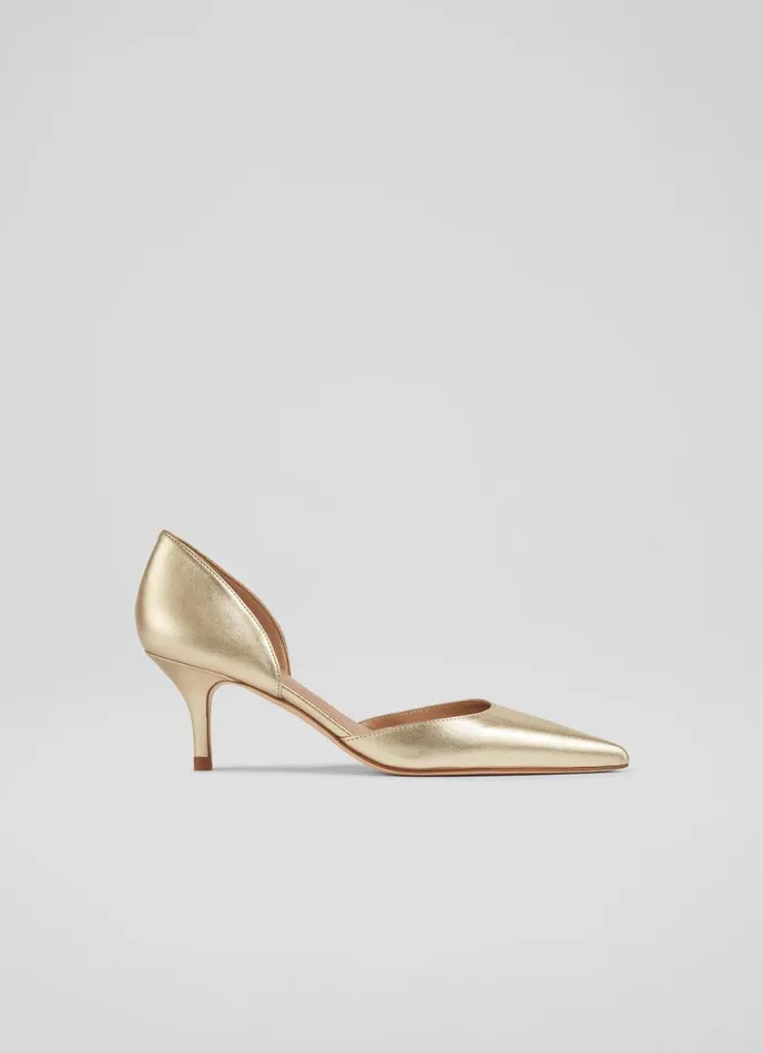 Court Shoes Women LKBennett Harley Gold Leather D039Orsay Courts Metallic