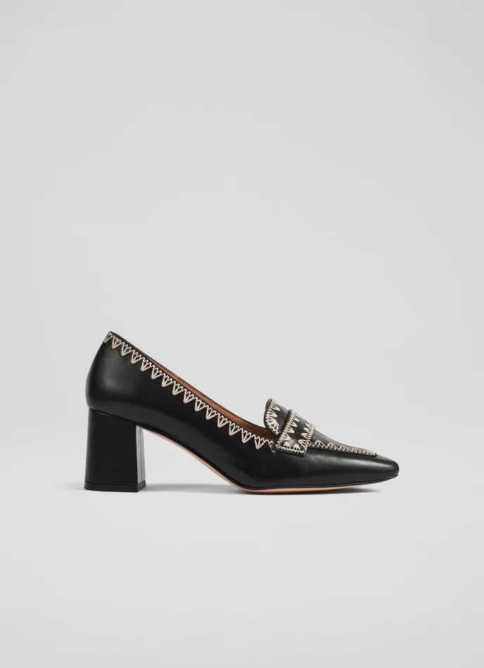 Court Shoes Women LKBennett Holden Black Leather StitchDetail Courts Black
