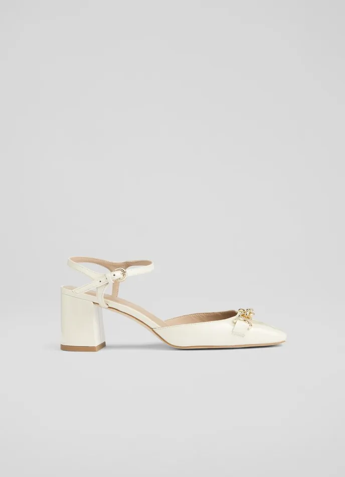 Court Shoes Women LKBennett Mindy Cream Patent Leather Ankle Strap Courts Cream