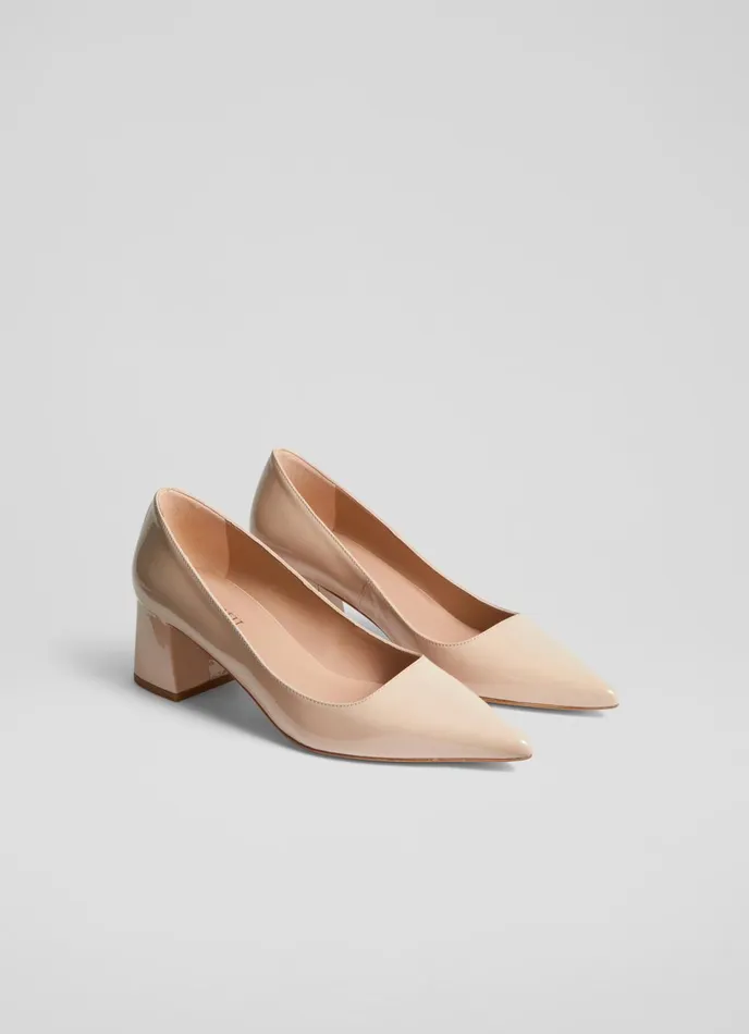 Court Shoes Women LKBennett Sloane Beige Patent Leather Block Heel Courts Trench Court Shoes Women LKBennett Sloane Beige Patent Leather Block Heel Courts Trench
