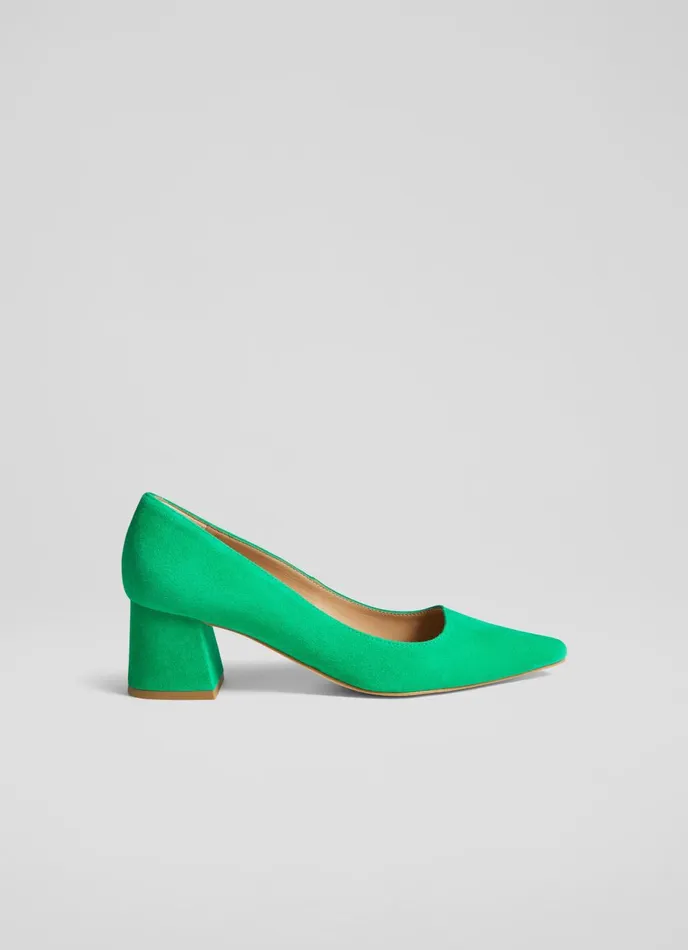 Court Shoes Women LKBennett Sloane Green Suede Block Heel Courts Eden Green